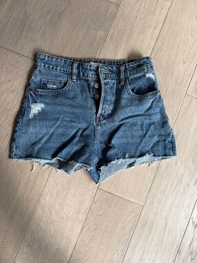 H&M Dark Blue Distressed High-Rise Denim Shorts